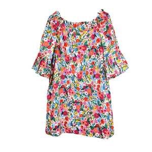 Coco + Jase Colorful Floral Off the Shoulder Cotton Knee Length Shift Dress